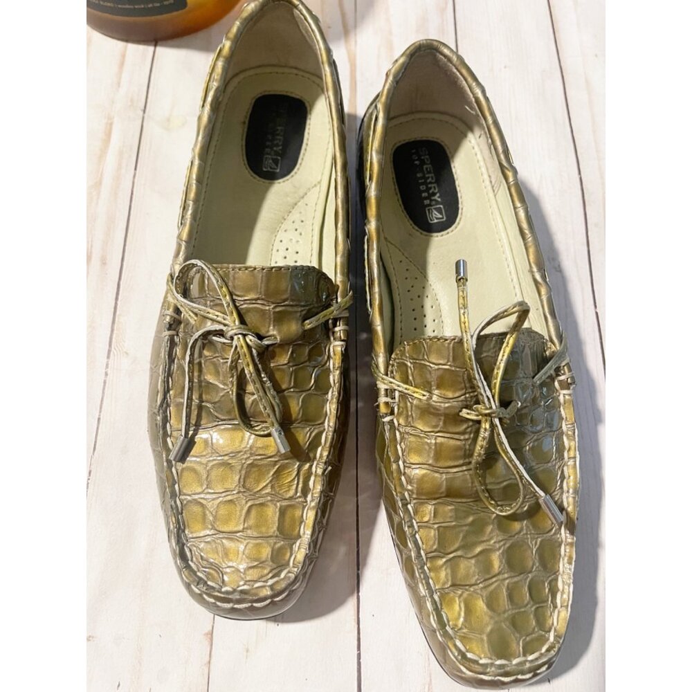 SPERRY Topsoder Croc Embossed Boat Shoe Sz US 8.5